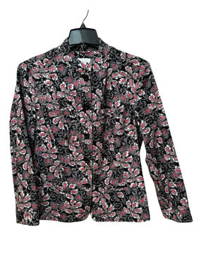Charter Club Woman Floral Blazer Jacket Womens 1X Multicolor Long Sleeve Career